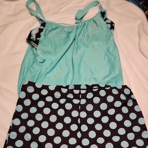Aqua Tank Top and Polka Dot Shorts Set